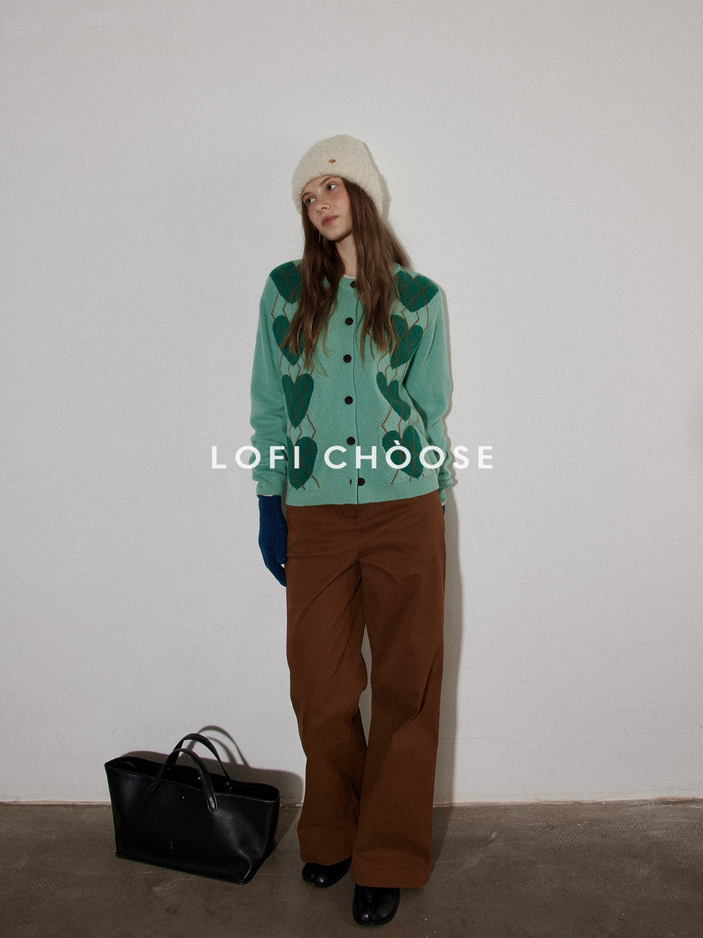 Lofi choose Soft Polyester Wool Knit Romantic Colorblock Heart Button Women Cardigans