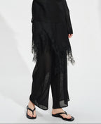 audreyyang Soft Viscose Blend Natural Waist Casual Flowy Women Black White Wide Leg Pants