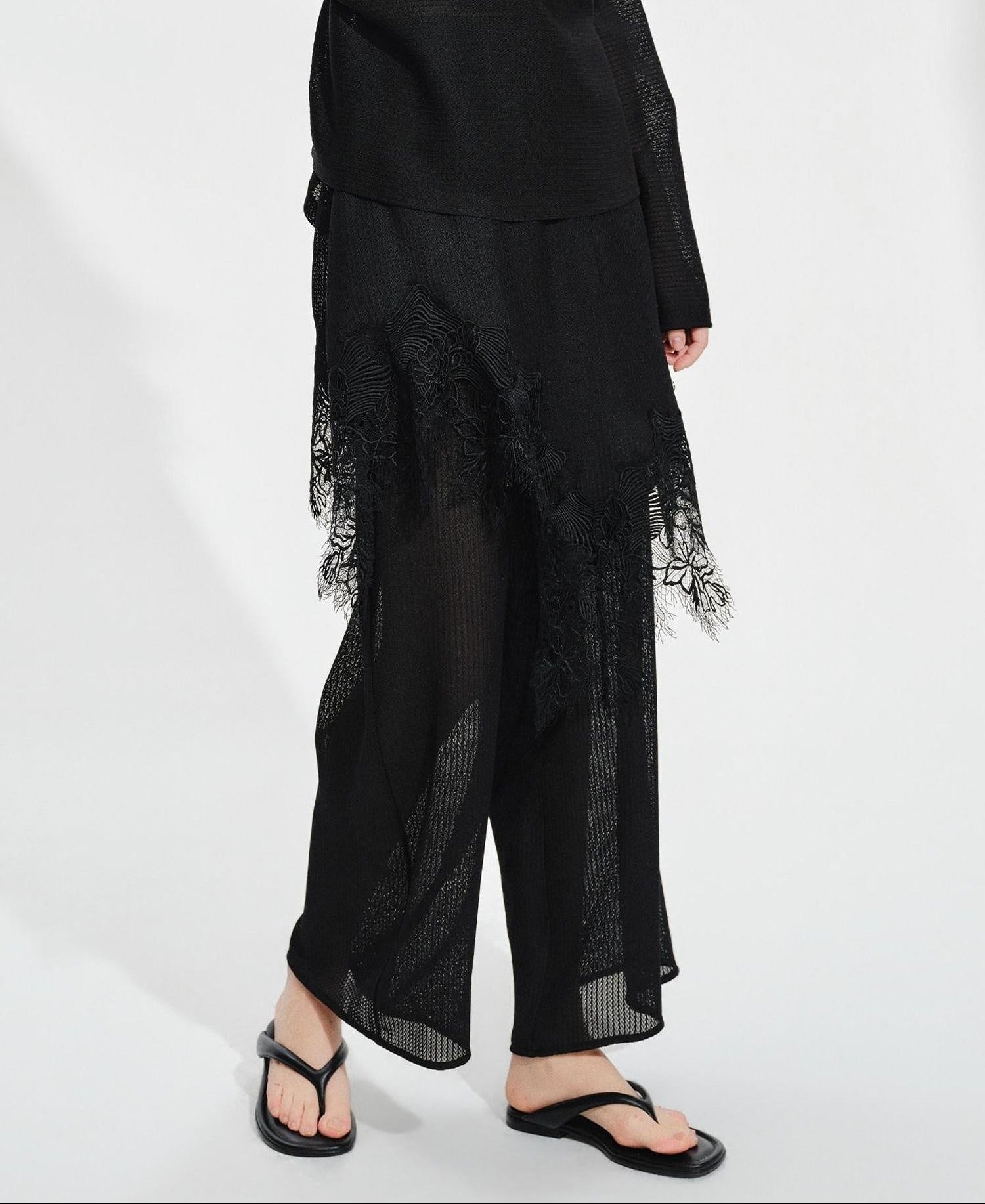 audreyyang Soft Viscose Blend Natural Waist Casual Flowy Women Black White Wide Leg Pants