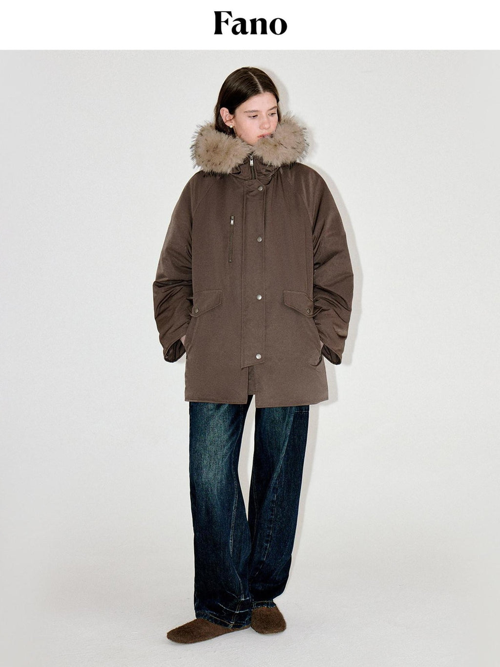 fano Warm 90% White Duck Down Korean Straight Mid Women Red Brown Collar Down Jackets