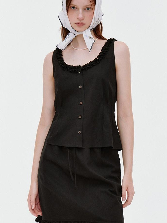 fano Figure Flattering Round Neck Black Two Piece Women S M L Top & Skirt Sets