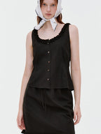 fano Figure Flattering Round Neck Black Two Piece Women S M L Top & Skirt Sets