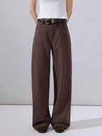 ikyou Stain Resistant Cotton Embroidered Natural Waist Brown Rigid Wide Leg Jeans