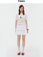 fano Lined Mid Waist A Line Bubble Skirt Loose Korean Solid White Mini Skirts