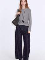 fano Soft Faux Cashmere Relaxed Fit Office Women Solid Long Sleeve T-Shirts