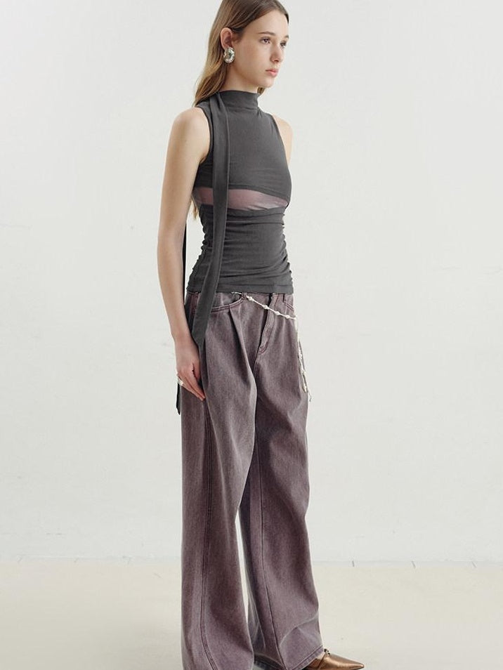 someone sometimes Versatile Pleated Tie Cami Slim Fit Lyocell Linen Blend Women Top & Skirt Sets