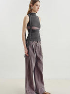 someone sometimes Versatile Pleated Tie Cami Slim Fit Lyocell Linen Blend Women Top & Skirt Sets