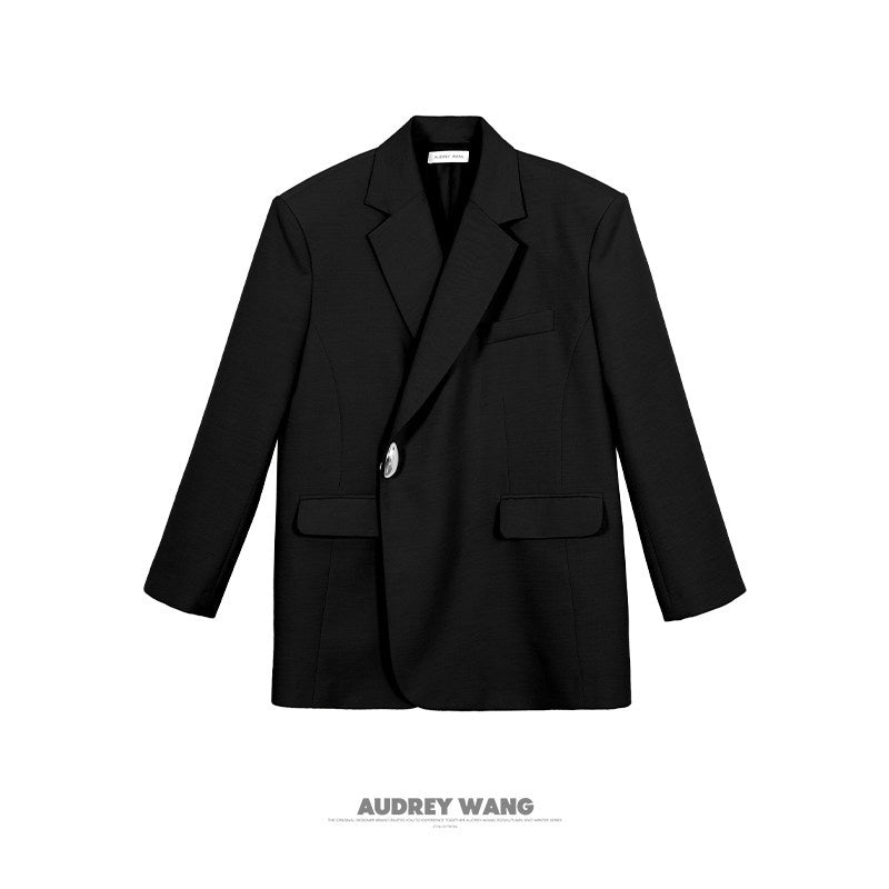 audreyyang_Oversized_Wool_Single_Button_Notch_Lapel_Long_Sleeve_Women_Cream_Black_Blazers_MISSTT