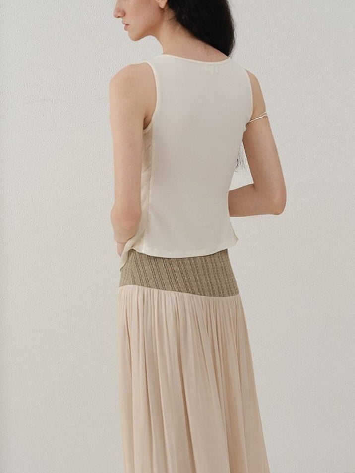 someonesometimes Tencel Wool Blend Slim Fit Commuter Workwear Unlined Beige Women Tank Tops