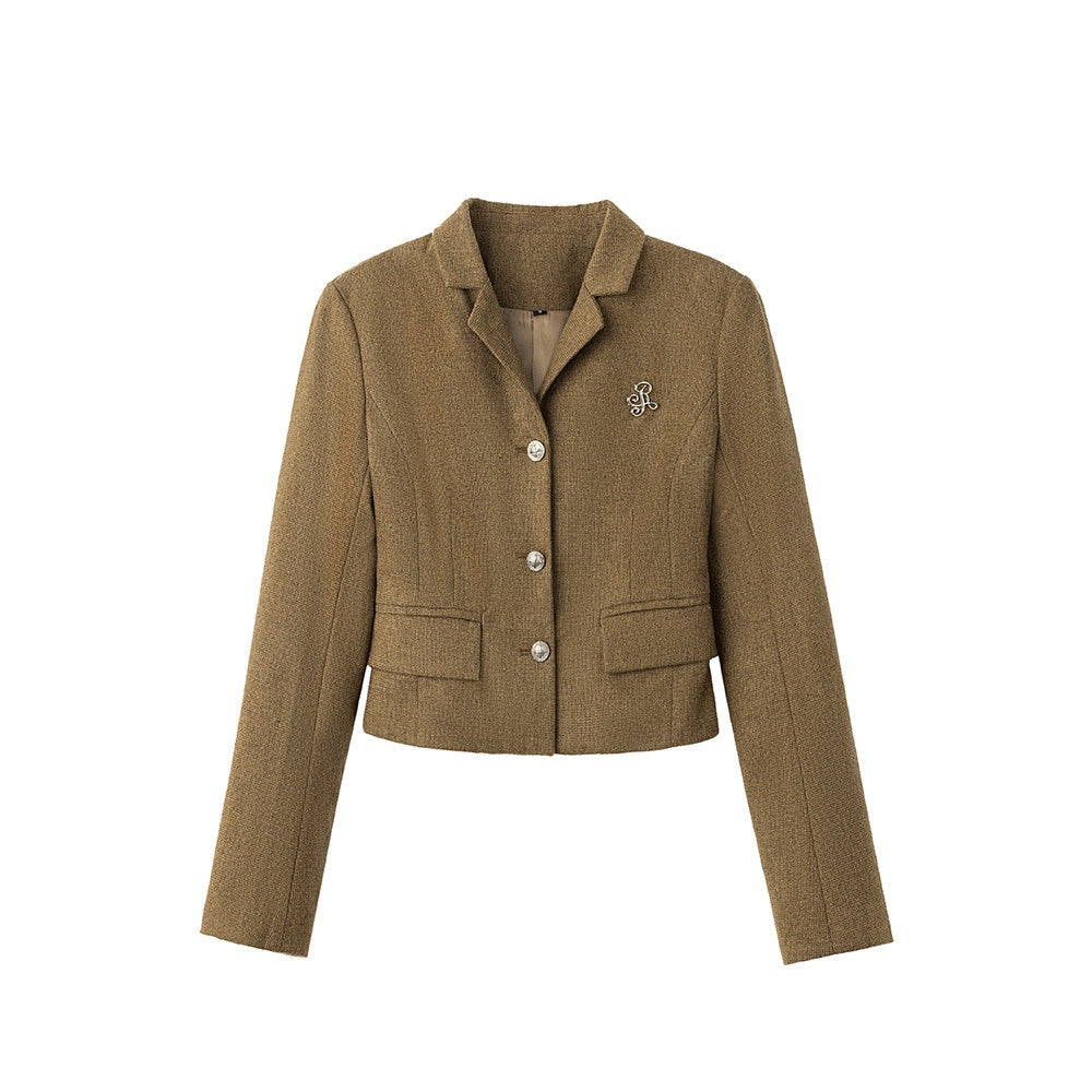ikyou_Tassel_Button_Slim_Fit_Square_Neck_Long_Sleeve_Work_Gray_Brown_Top_&_Skirt_Sets_MISSTT
