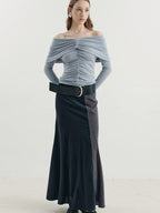 someone sometimes Soft Mist Blue Viscose Blend Slim Fit Round Neck Women Long Sleeve T-Shirts