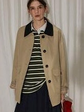 Lofi choose Cotton Blend Loose Fit Commuter Short Single Breasted Khaki Black Trench Coats