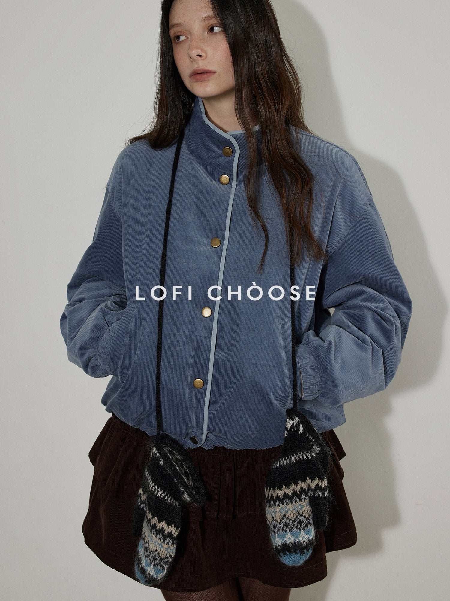 Lofi choose 90 Percent White Duck Down Commuter Loose Stand Collar Haze Blue Down Jackets