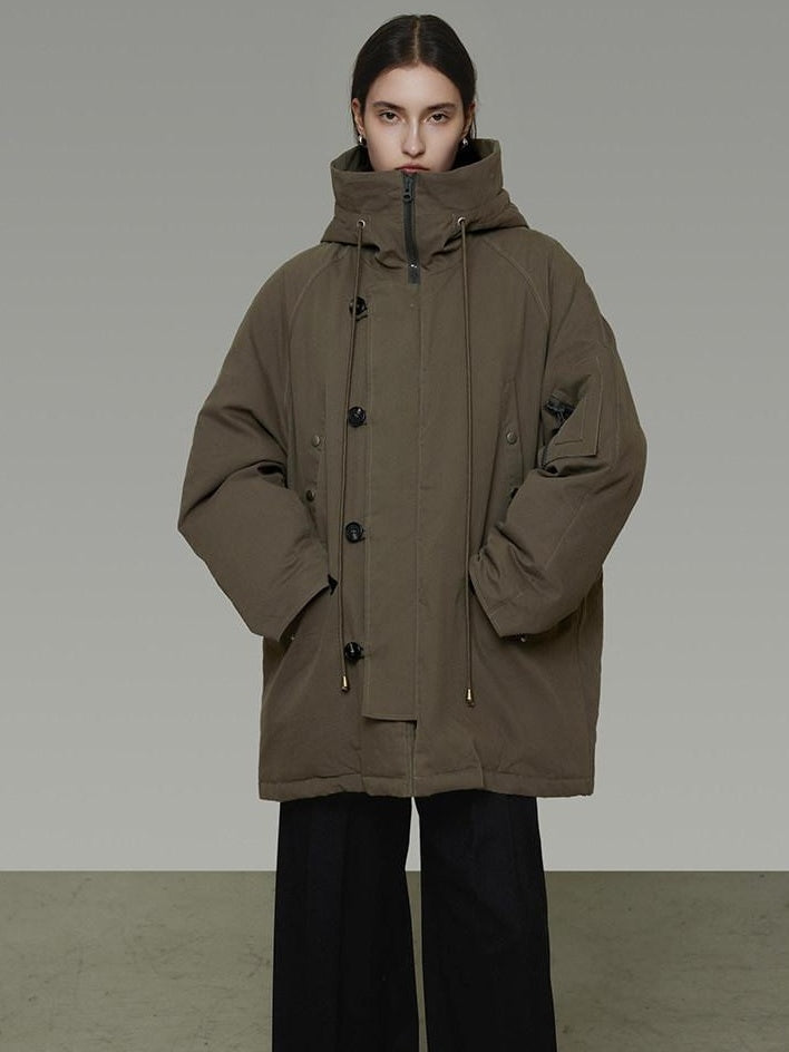 unspoken 90 Percent White Duck Down Hooded Loose Patchwork Cotton Warm Women Down Jackets