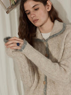 Lofi choose Wool Blend Contrast Trim Relaxed Lapel Button Women Oatmeal Knit Cardigans
