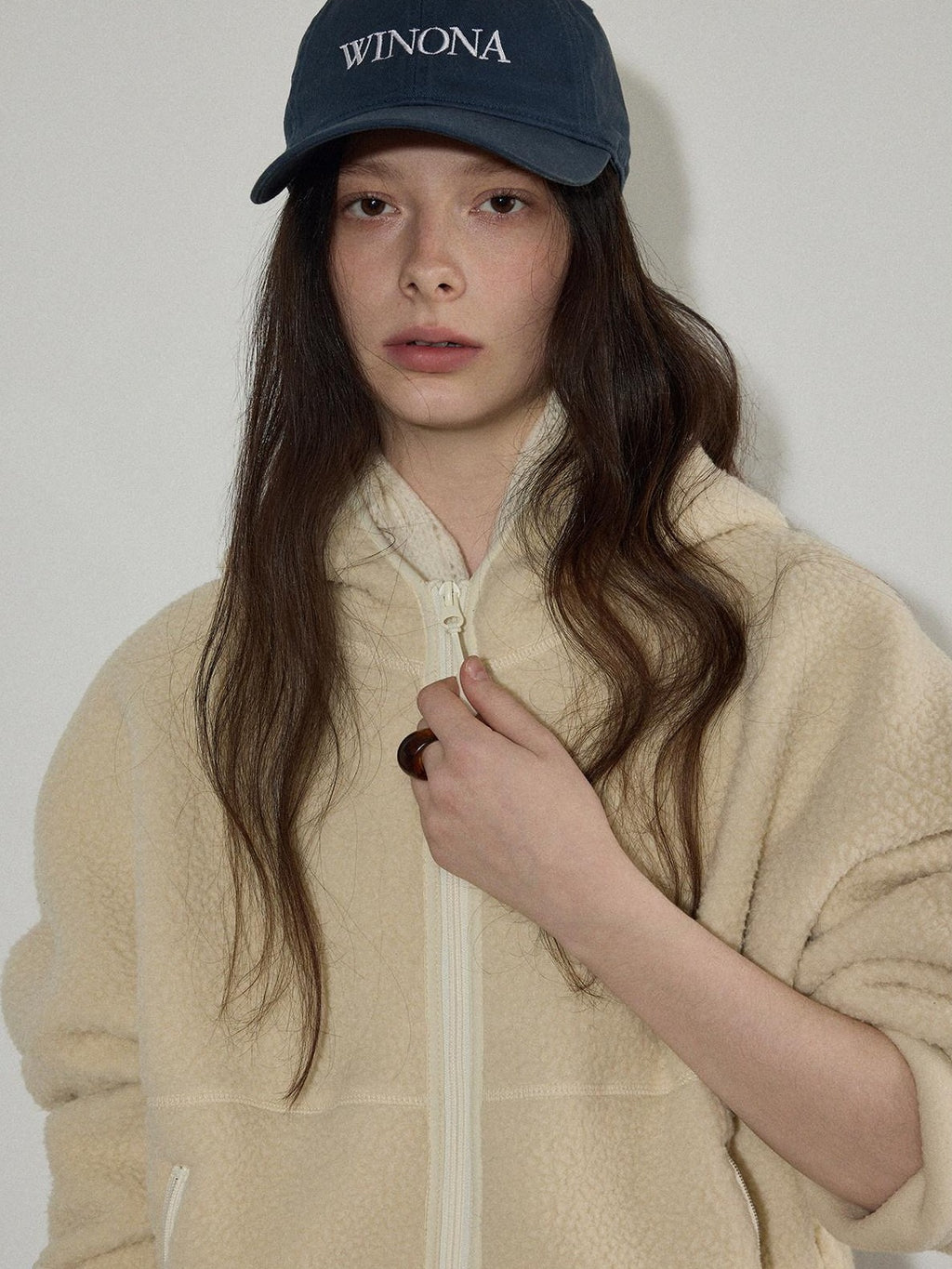Lofi choose Thick Zippered Hooded Oversized Commuter For Women Apricot Plush Fleece Hoodie