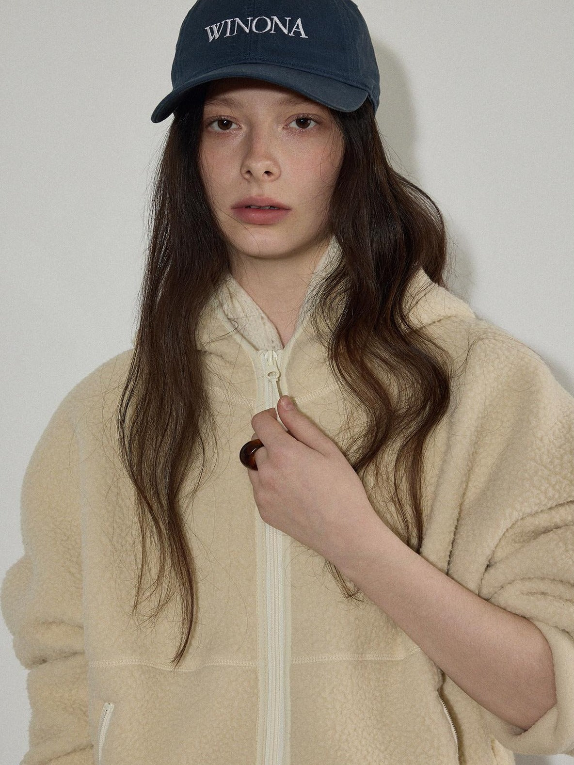 Lofi choose Thick Zippered Hooded Oversized Commuter For Women Apricot Plush Fleece Hoodie