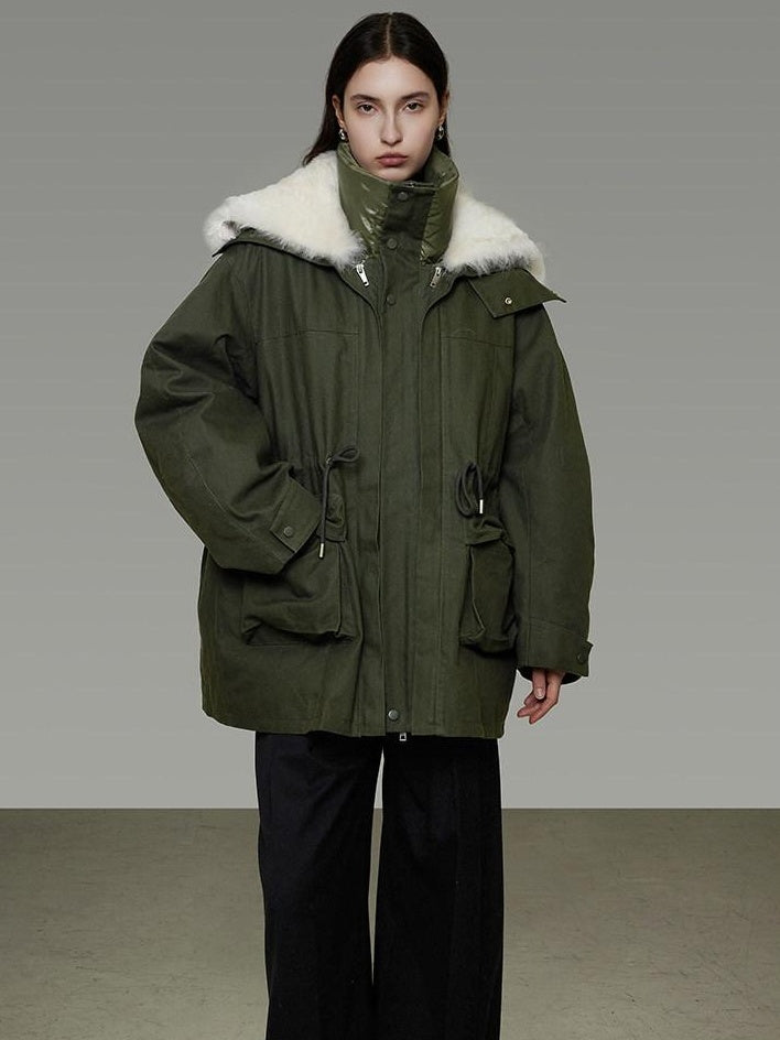 unspoken 90% White Duck Down Warm Midlength Stand Collar Women Army Green Down Jackets