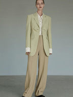 unspoken Streamlined Slim Fit Sage Green Notch Lapel Single Breasted Office Women Blazers