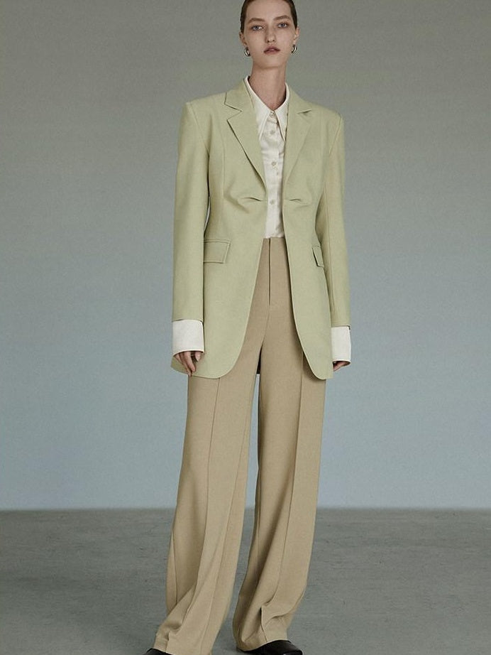 unspoken Streamlined Slim Fit Sage Green Notch Lapel Single Breasted Office Women Blazers