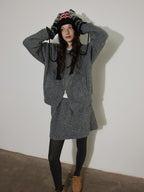 Lofi choose Knit Wool Blend Zip Cardigan Loose Fit Office Gray Short Skirt Top & Skirt Sets
