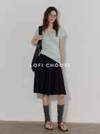 Lofi choose Comfortable V-neck Slim Fit Casual Women Dark Gray Green Short Sleeve T-Shirts