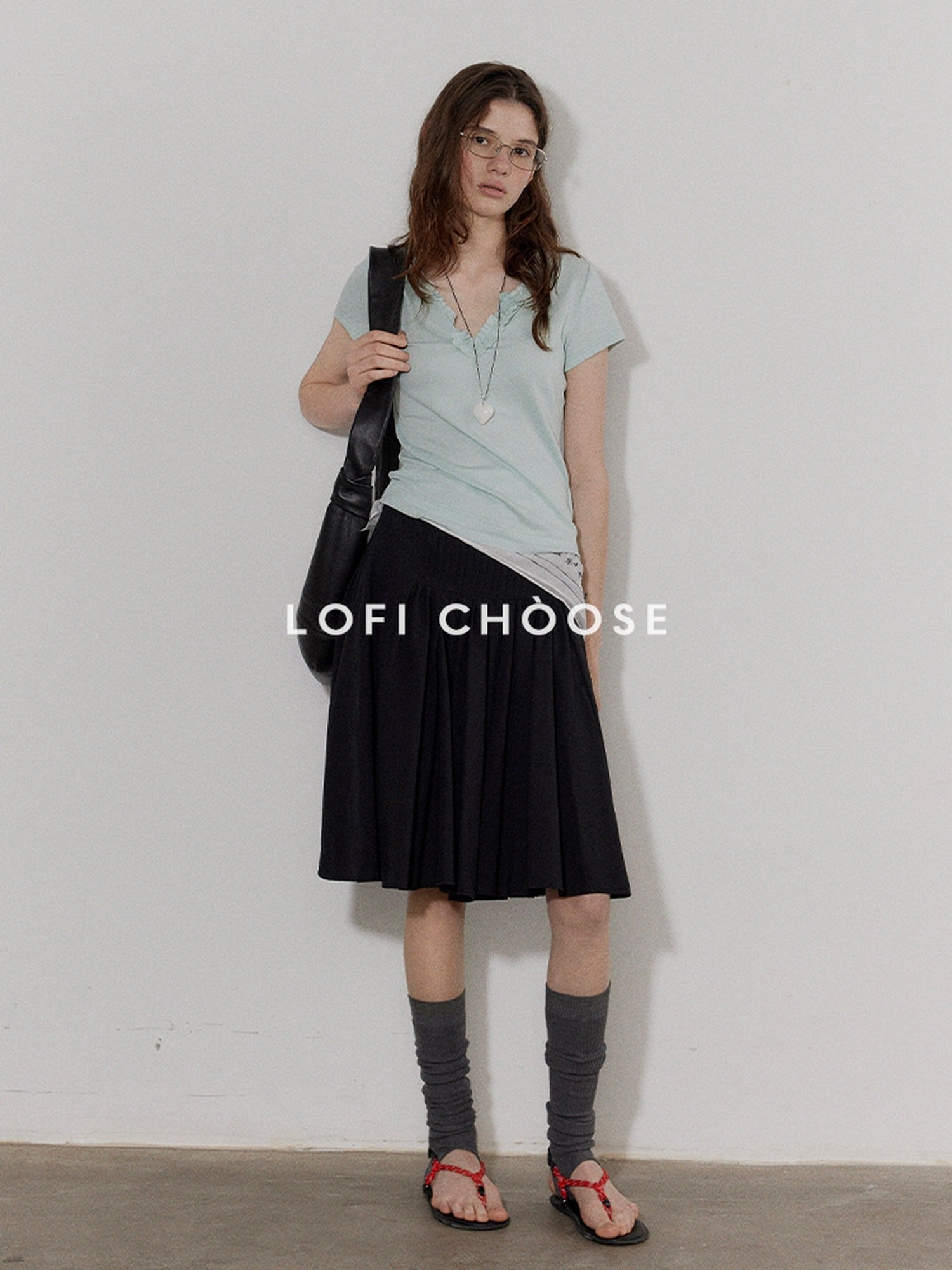 Lofi choose Comfortable V-neck Slim Fit Casual Women Dark Gray Green Short Sleeve T-Shirts