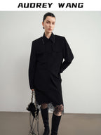 audreyyang Original Relaxed Collared Cardigan Long Sleeve Women Polyester Wool Blouses