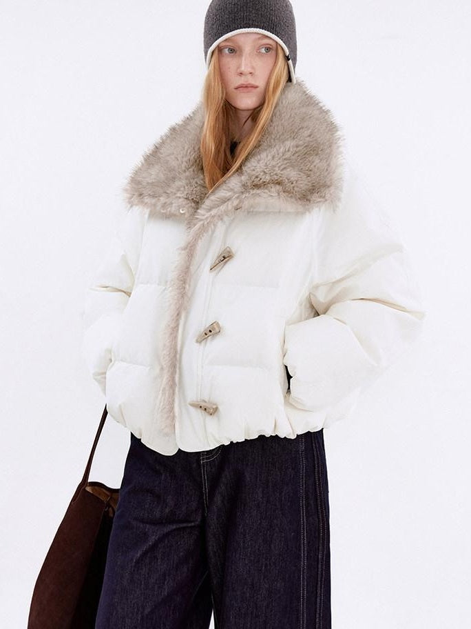 fano Warm 90% White Duck Down Casual Loose High Waist Lapel Collar Women Down Jackets