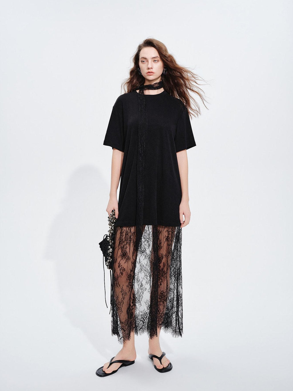 audreyyang Patchwork Polyester H Shift Loose Short Sleeve Crew Neck Everyday Midi Dresses