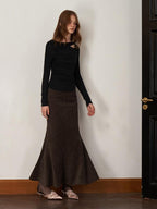 someonesometimes Stretch Mid Rise Slim Mermaid Hem Workwear Solid Polyester Women Midi Skirts