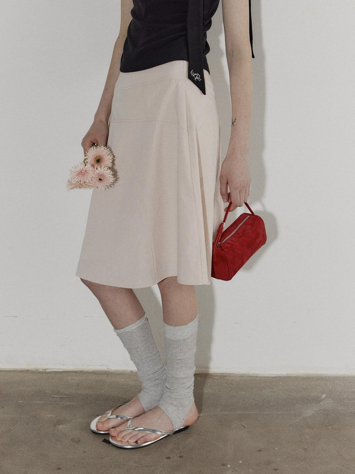 Lofi choose High Waist Flattering Wide A Line Loose Workwear Pink Full Circle Midi Skirts