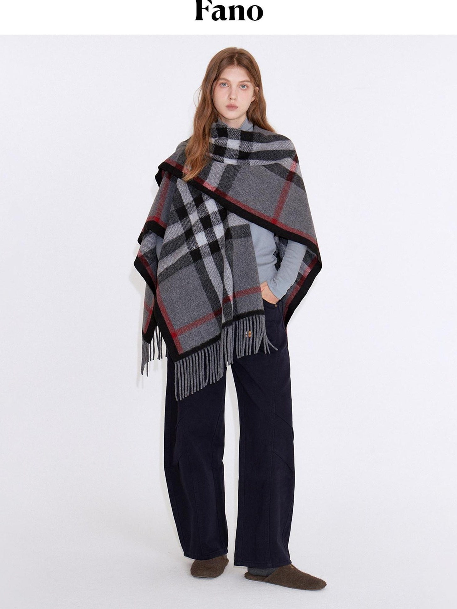 fano Cozy Warm British Plaid Unisex Large Polyester Wool Blend Scarves