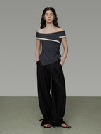 unspoken Slim Minimalist Colorblock Office Bardot Sleeveless Off Shoulder Crop Tops