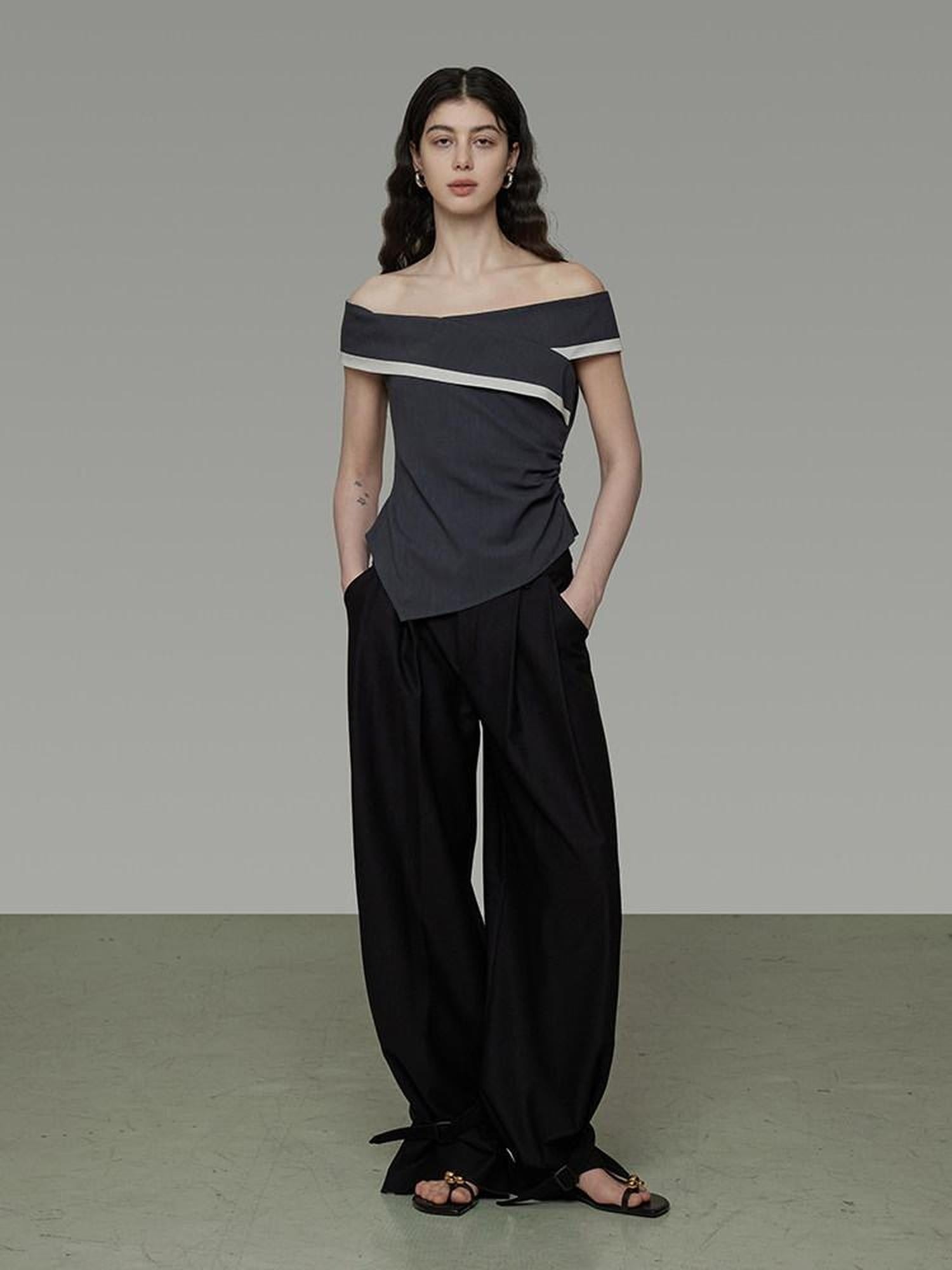 unspoken Slim Minimalist Colorblock Office Bardot Sleeveless Off Shoulder Crop Tops
