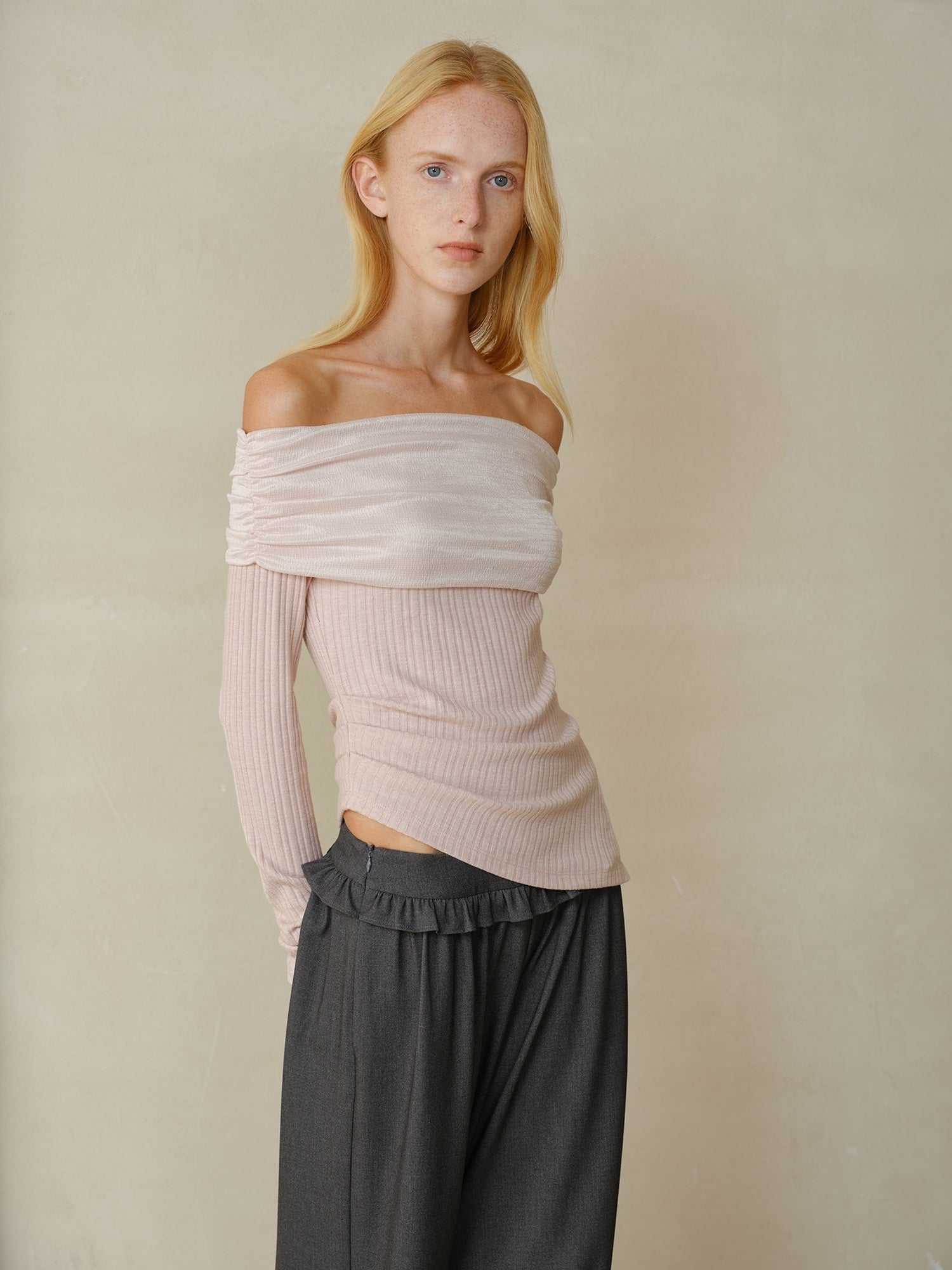 someonesometimes Soft Stretch Casual Ruffle Hem Women Heather Grey Viscose Blend Wide Leg Pants