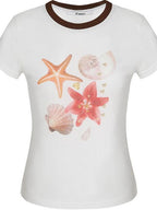 fano Breathable Lyocell Blend Korean Slim Fit White Printed Short Sleeve T-Shirts