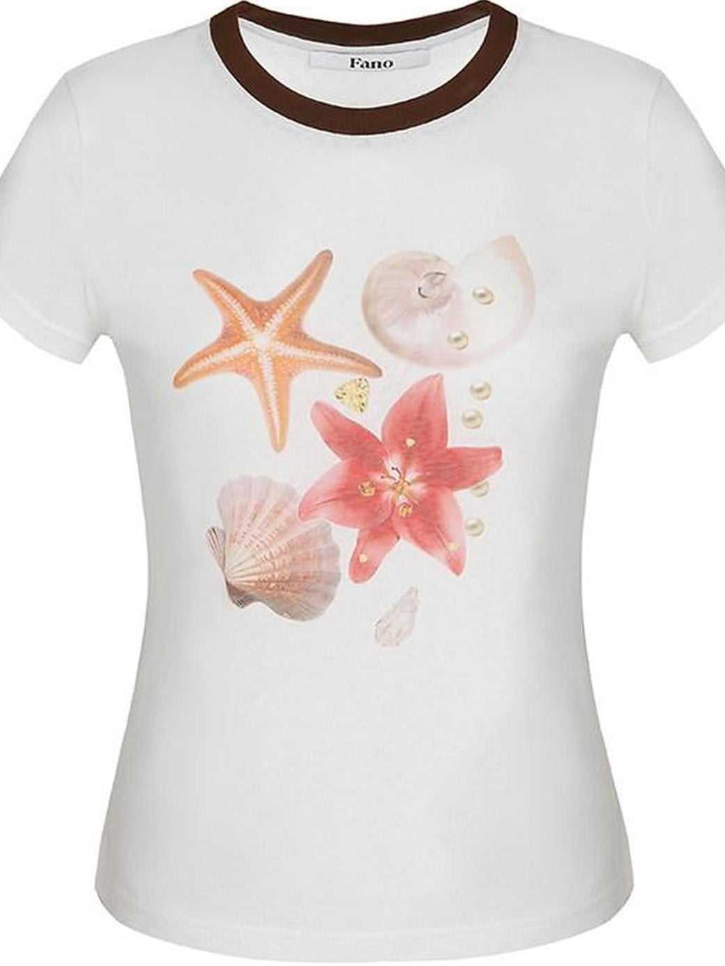 fano Breathable Lyocell Blend Korean Slim Fit White Printed Short Sleeve T-Shirts