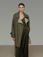 unspoken Minimal Commuter Long Double Breasted Loose Fit Women Black Olive Trench Coats