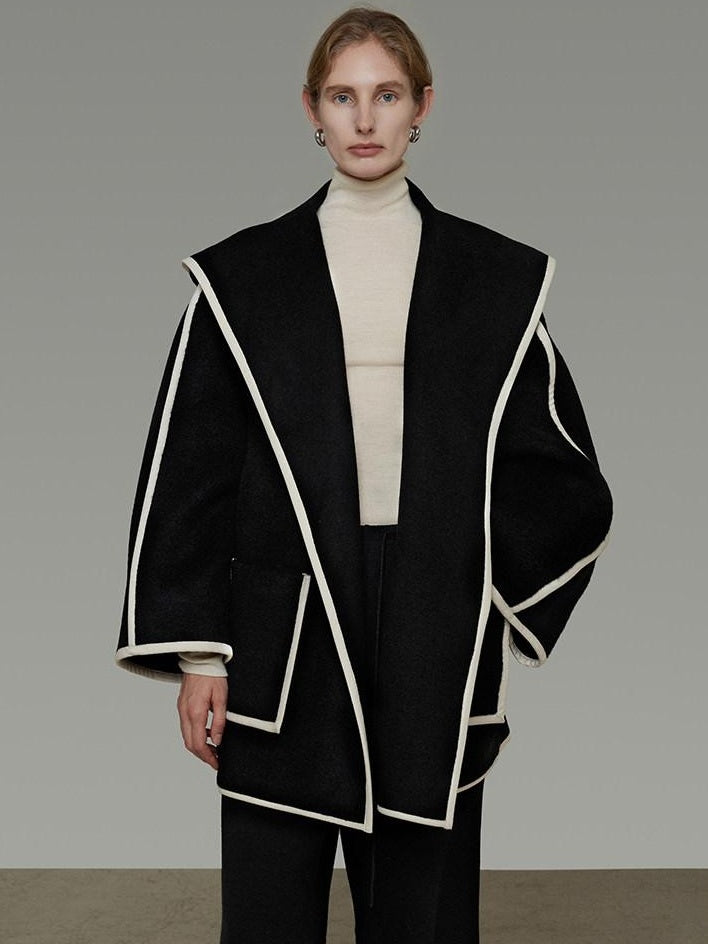 unspoken Premium Wool Alpaca Blend Straight Tailored Office Notch Lapel Black Wool Coats