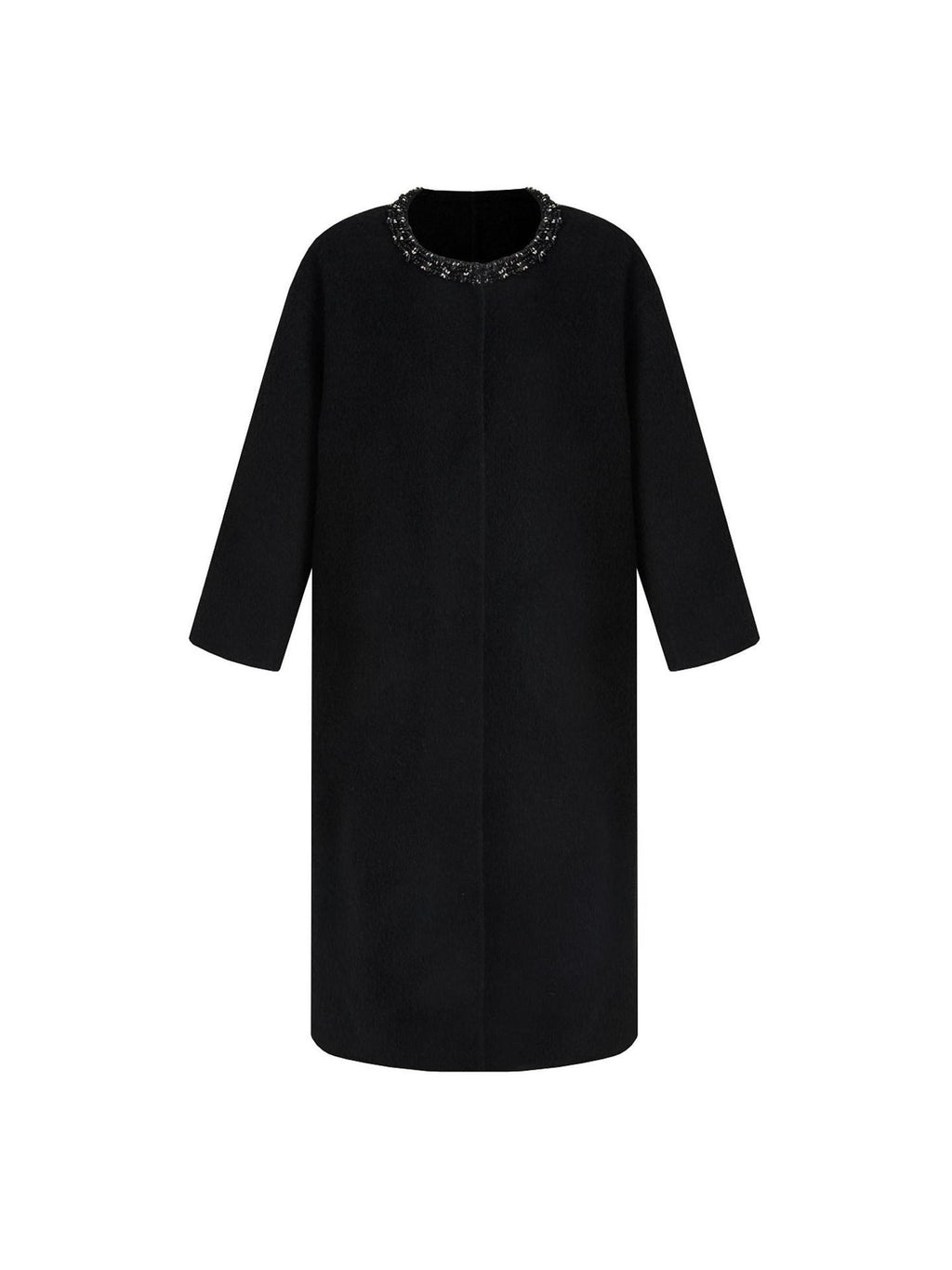 unspoken Heavyweight Lambswool Blend Minimal Commuter Loose Longline Black Wool Coats