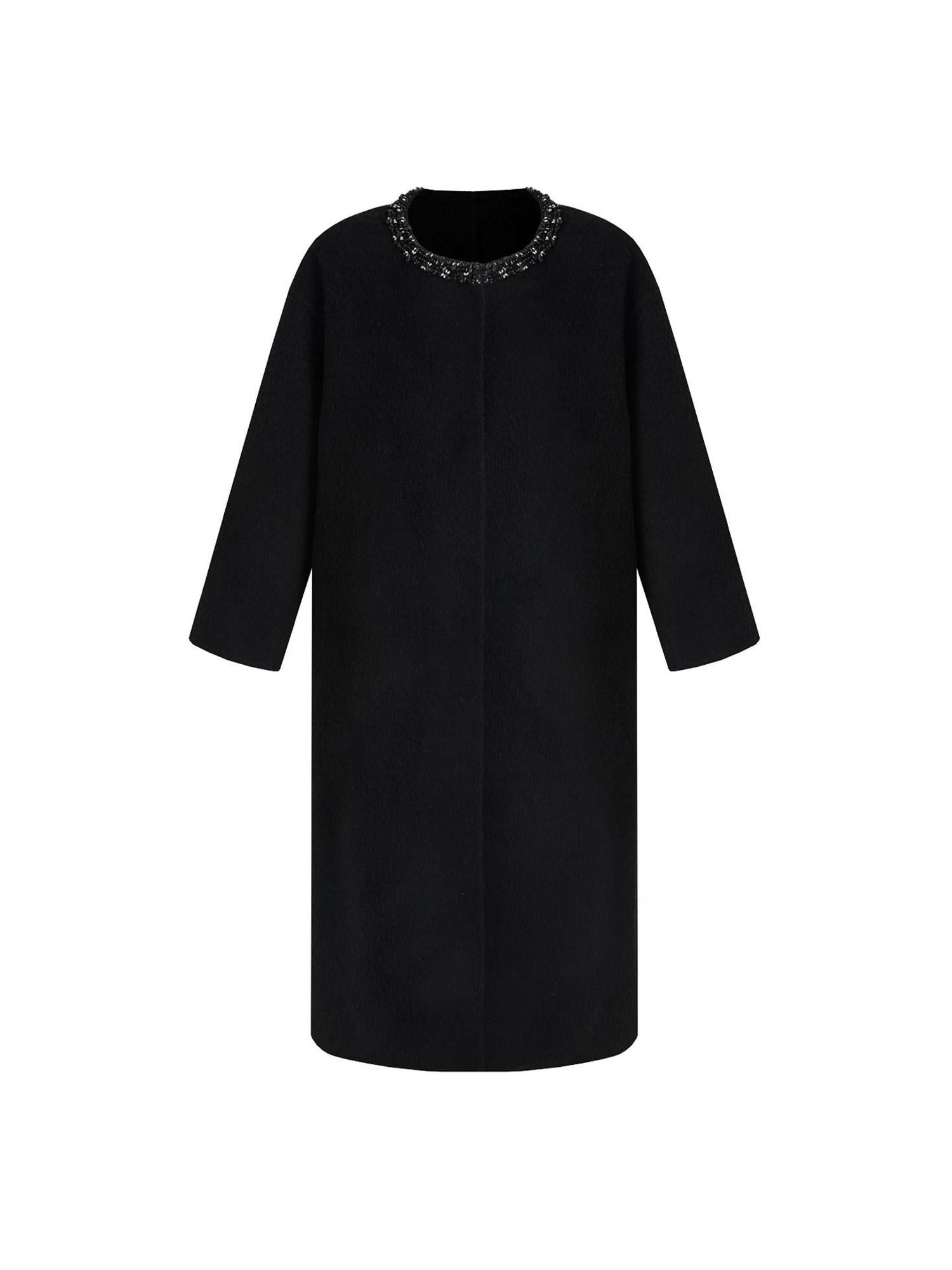 unspoken Heavyweight Lambswool Blend Minimal Commuter Loose Longline Black Wool Coats