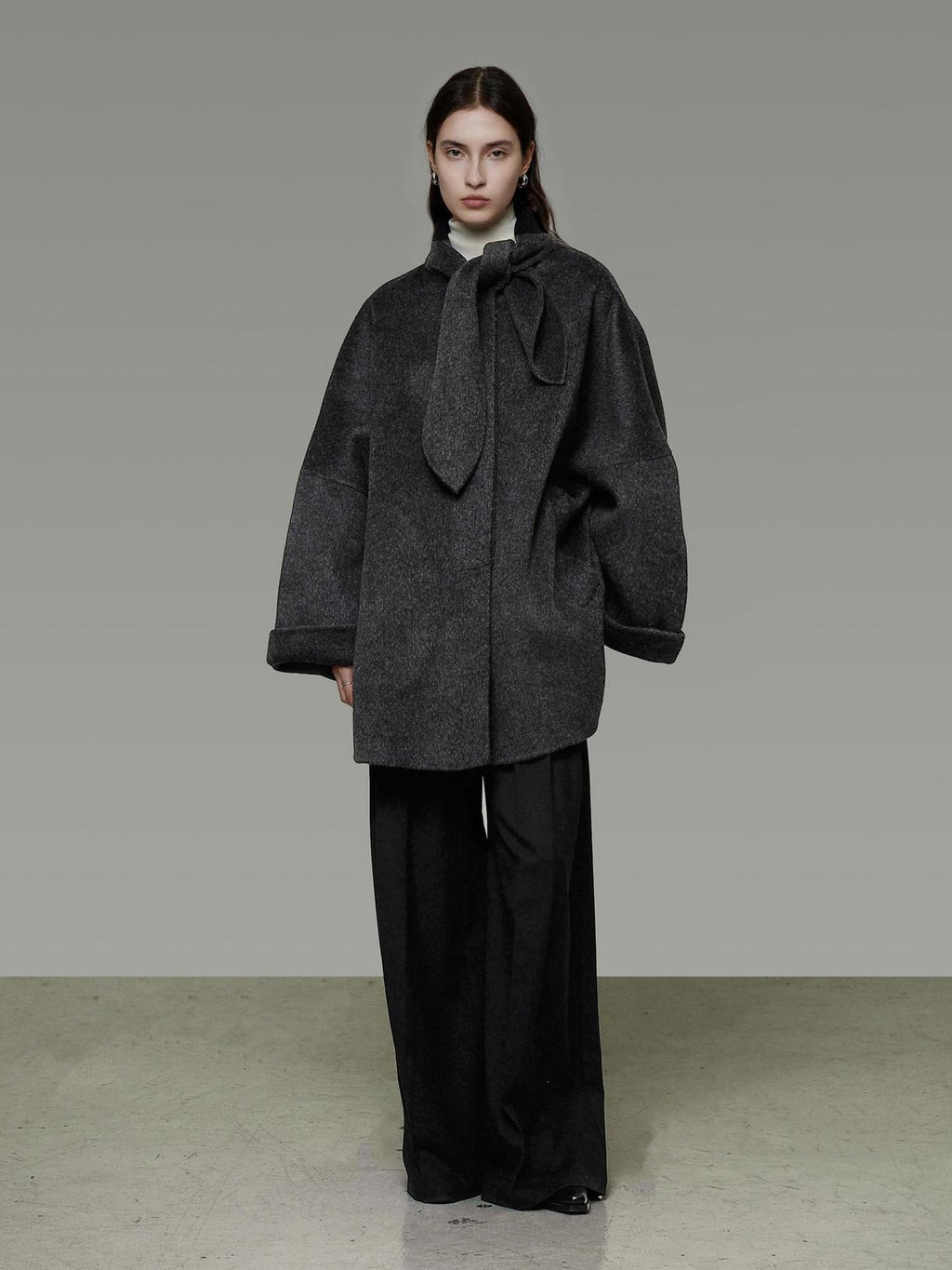 unspoken 100% Sheep Wool Relaxed Fit 3D Tailoring Commuter Women Deep Gray Wool Coats