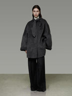 unspoken 100% Sheep Wool Relaxed Fit 3D Tailoring Commuter Women Deep Gray Wool Coats
