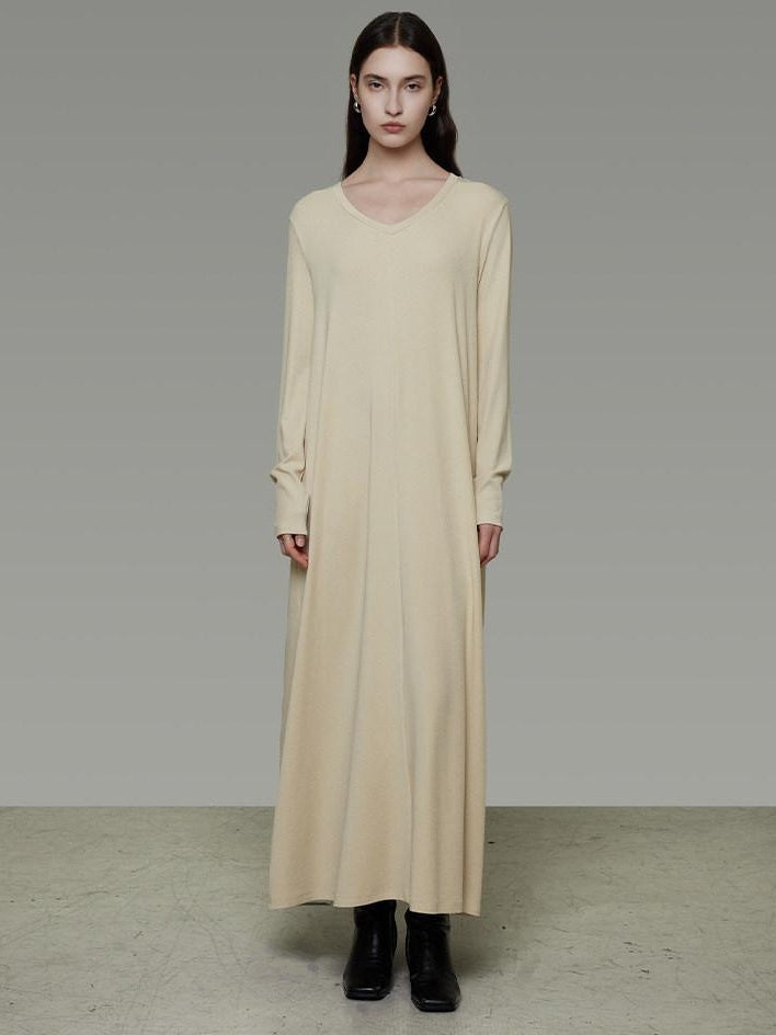 unspoken Non Fading Modal Cotton Long Sleeve Loose Waist Minimalist Commuter Maxi Dresses