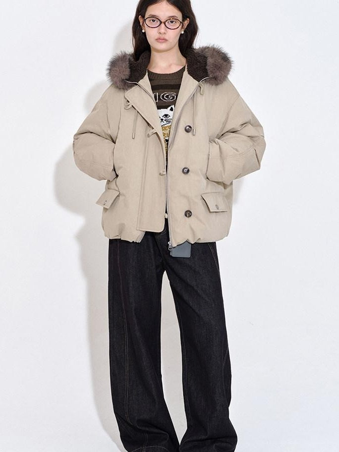 fano 90 White Duck Down Warm Commuter Straight Fit Patchwork Khaki Women Down Jackets
