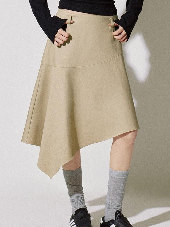 fano Soft Lyocell Cotton Blend Casual Mid Waist Ruffle Asymmetrical Women Midi Skirts