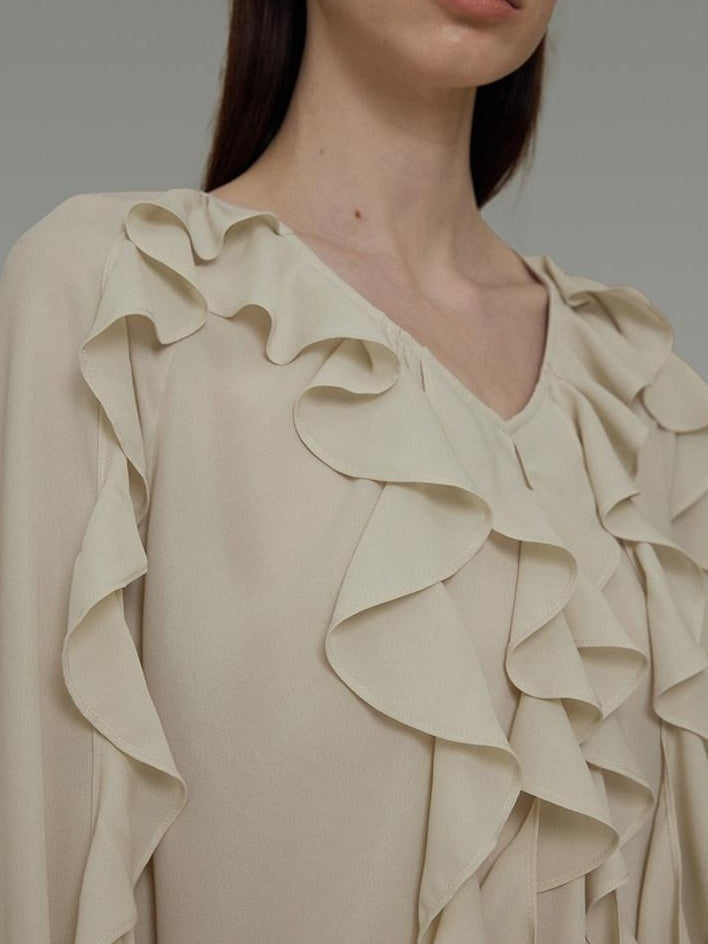 unspoken Breathable Soft Minimalist Commuter Loose Bell Sleeve V-neck Office Blouses