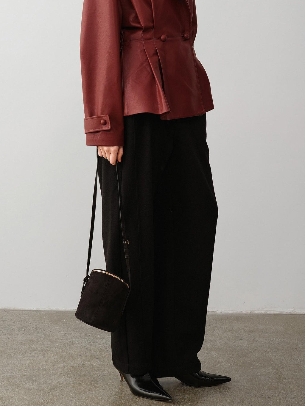 audreyyang Soft Poly Viscose Drape Casual Natural Waist Zip Fly Women Black Wide Leg Pants
