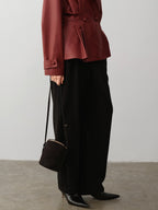 audreyyang Soft Poly Viscose Drape Casual Natural Waist Zip Fly Women Black Wide Leg Pants